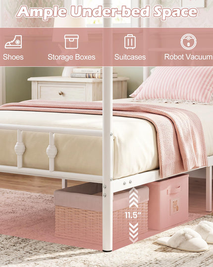 GIANTEX Metal Canopy Bed Frame Twin Size with Headboard and Footboard