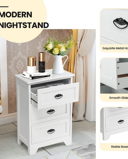 Giantex Nightstand with 3 Drawers, Bedside Table