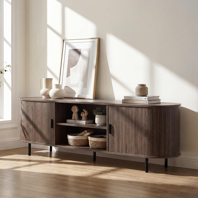 Meuble TV cannelé Giantex pour téléviseurs de 80 pouces pour le salon