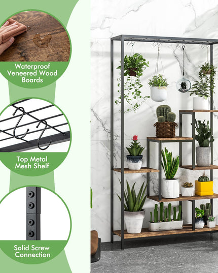 Giantex 71" Tall Plant Stand Indoor, 6-Tier Metal Plant Shelf with 10 Hanging Hooks