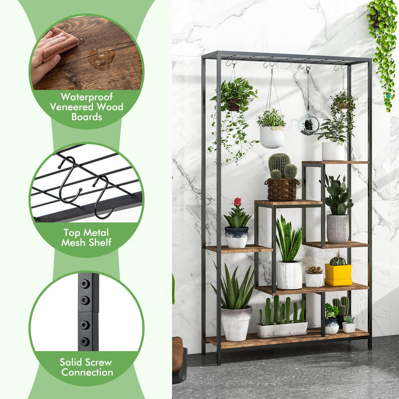 Giantex 71" Tall Plant Stand Indoor, 6-Tier Metal Plant Shelf with 10 Hanging Hooks