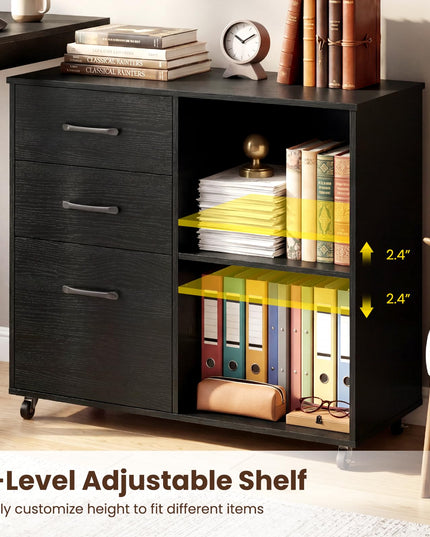 3-Drawer File Cabinet | Mobile Lateral Filing Cabinet with Wheels