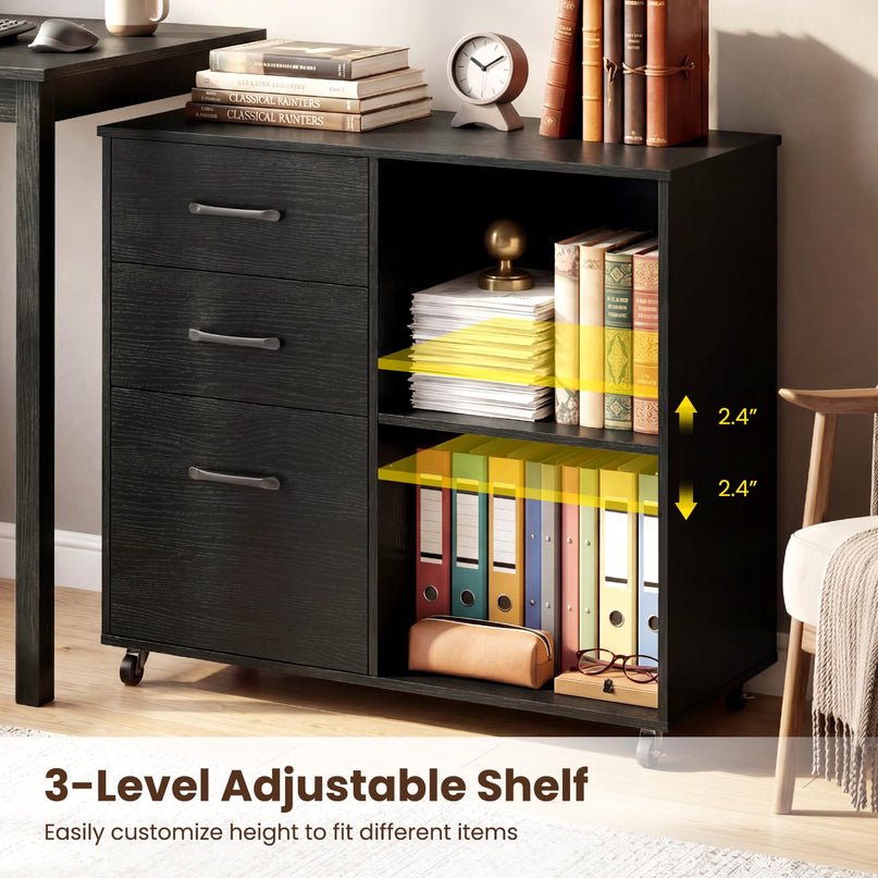 3-Drawer File Cabinet | Mobile Lateral Filing Cabinet with Wheels