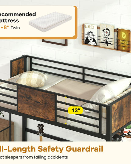 Giantex Twin Loft Bed with Desk - Heavy-Duty Metal Bed Frame