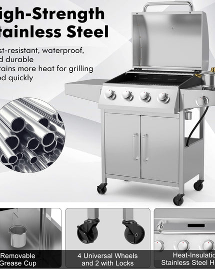 Giantex Propane Gas Grill with 4 Main Burners and Side Burner, total 50,000 BTU