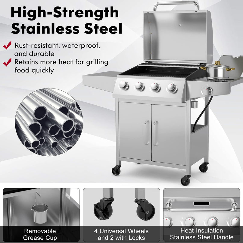 Giantex Propane Gas Grill with 4 Main Burners and Side Burner, total 50,000 BTU