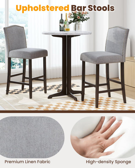 Giantex 30" Bar Stools Set of 2/4, Upholstered Bar Height Bar Chairs with Back & Rubber Wood Legs