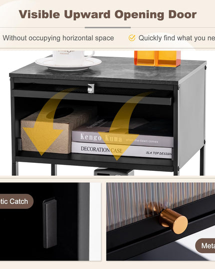 Giantex Black Nightstand, Modern End Table with Flip up Door