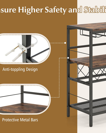 Giantex 4-Tier Wine Rack Table - 7-Bottle Wine Bar Cabinet w/ 4 Wine Racks & 16 Glasses Holder