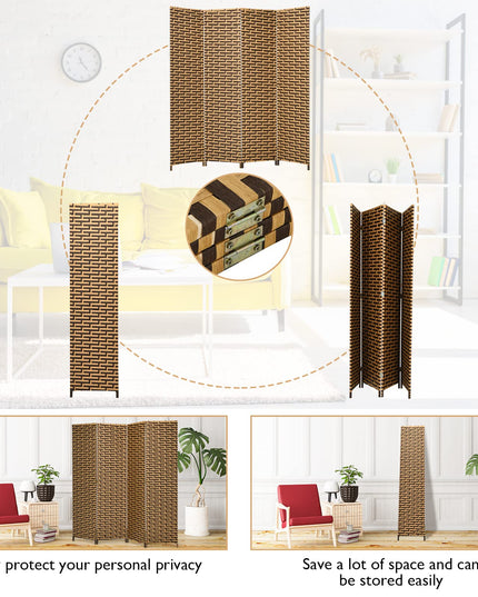 Giantex 6 Ft 4 Panel Handmade Rattan Room Divider Wood Folding Screen