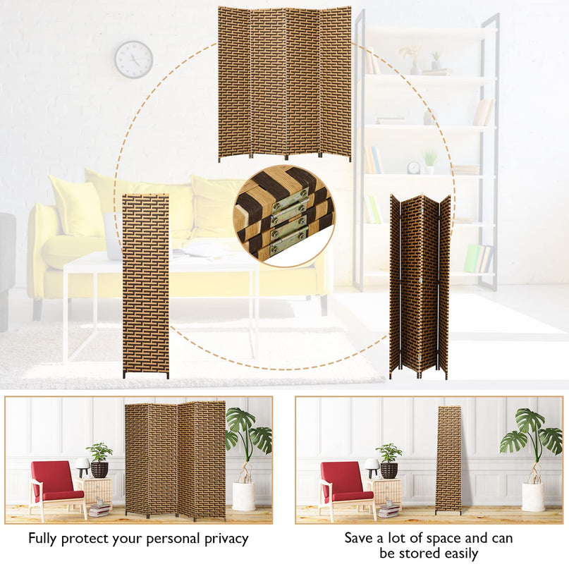 Giantex 6 Ft 4 Panel Handmade Rattan Room Divider Wood Folding Screen