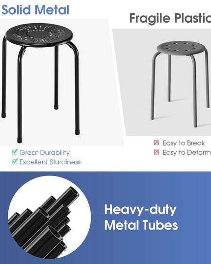 Giantex Round Metal Stool Set of 6-17.5" Height Stackable Stool with Anti-Slip Foot Pads