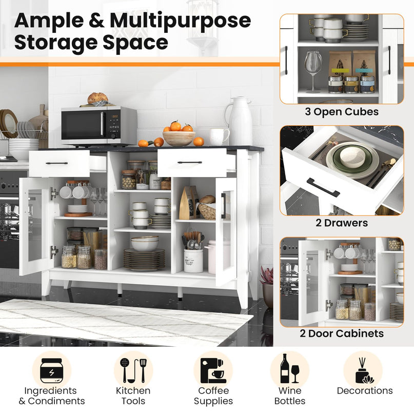Giantex Sideboard Buffet Cabinet with 2 Drawers, Kitchen Storage Cabinet w/2 Doors, Open Compartments