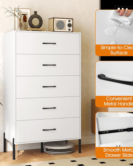 Meuble de Rangement Giantex à 5 Tiroirs Profonds, avec Kits Anti-Basculement, pour Salon et Couloir