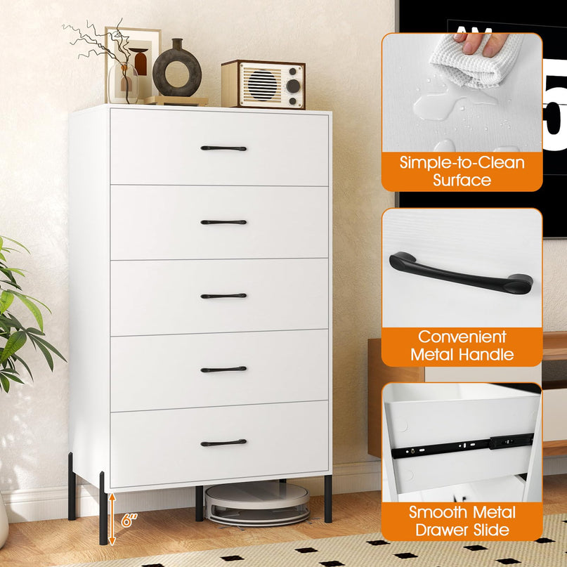 Meuble de Rangement Giantex à 5 Tiroirs Profonds, avec Kits Anti-Basculement, pour Salon et Couloir