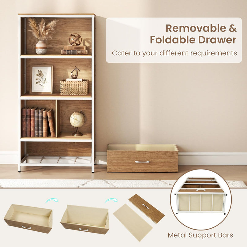 Giantex 56" Tall Bookcase with Drawer 5-Tier Bookshelf