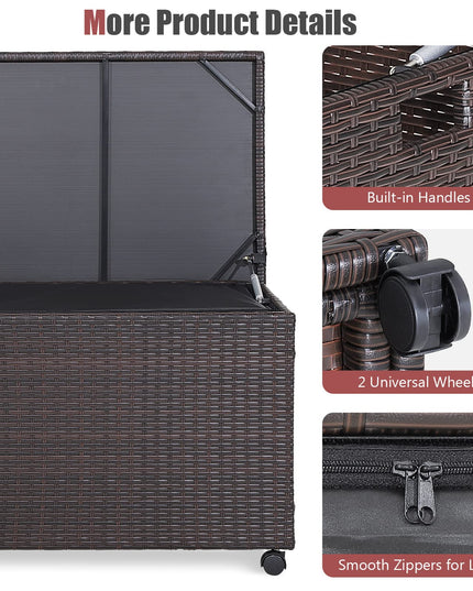 Giantex Outdoor Wicker Storage Box - 50 Gallon PE Rattan Storage Container with Lid, Mix Brown