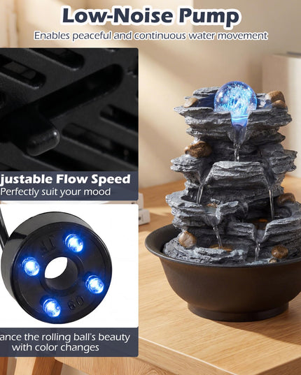 Giantex Tabletop Water Fountain with Rotating Crystal Ball & LED Lights