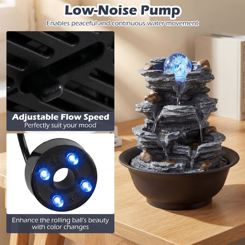 Fontaine à eau de table Giantex avec boule de cristal rotative et lumières LED