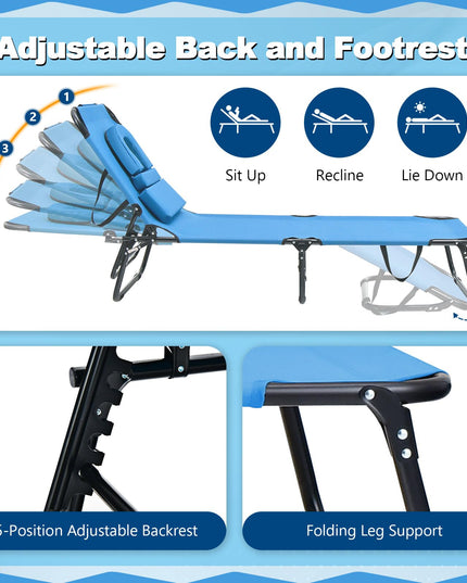 Giantex Folding Beach Tanning Chair - Adjustable Patio Lounge Chair w/Face Hole, Removable Pillows, Carry Strap