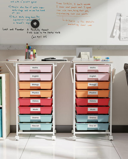 Giantex 8 Drawers Rolling Cart with Wheels Folding Wood Top