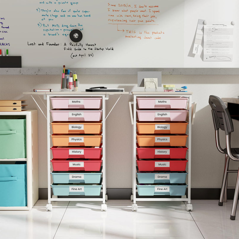 Giantex 8 Drawers Rolling Cart with Wheels Folding Wood Top