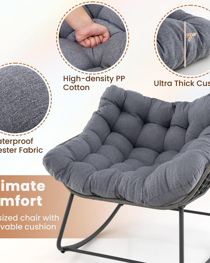 Giantex Outdoor Rocking Chair with Padded Cushion, Oversized Papasan Chair