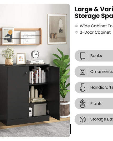 Giantex 2 Door Storage Base Cabinet - Freestanding Floor Cabinet with 3-Tier Shelf