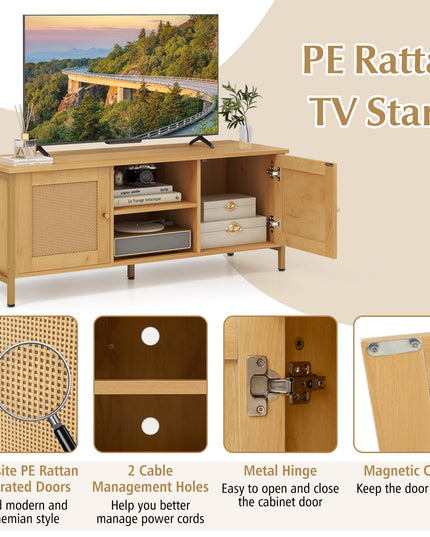 Giantex TV Stand for TVs up to 55'' - Farmhouse Entertainment Center with 2 Cabinets, Storage Shelves