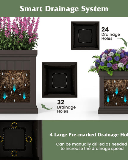 Giantex Square Plastic Planters Set of 2 with/Drainage Holes & Nesting Design