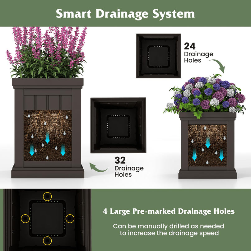 Giantex Square Plastic Planters Set of 2 with/Drainage Holes & Nesting Design