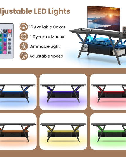 Giantex Black TV Stand with Power Outlets for 65" TVs 3-Tier Entertainment Center