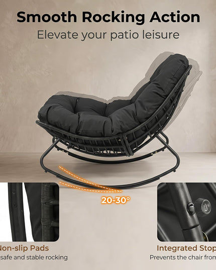 Giantex Oversized Rocking Papasan Chair w/Padded Cushion & Metal Frame