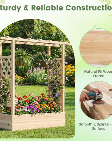 Giantex 45" Wooden Raised Garden Bed with Trellis & Hanging Roof