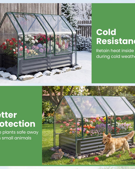 Giantex 4x2x3 FT Galvanized Raised Garden Bed with Greenhouse Cover
