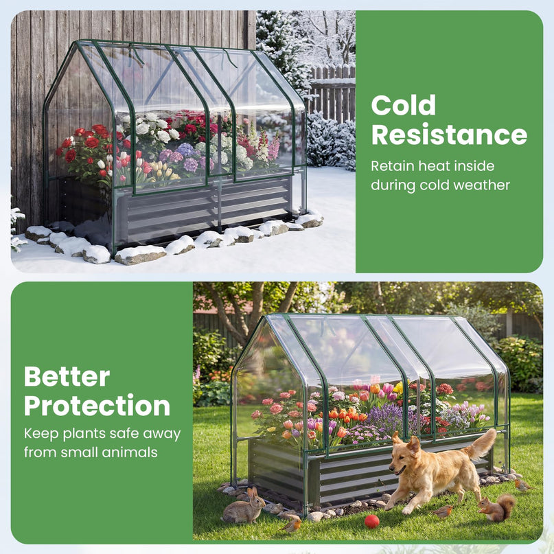 Giantex 4x2x3 FT Galvanized Raised Garden Bed with Greenhouse Cover
