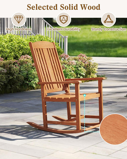 Giantex Solid Wood High Back Rocker with Slatted Sea Outdoor Rocking Chair