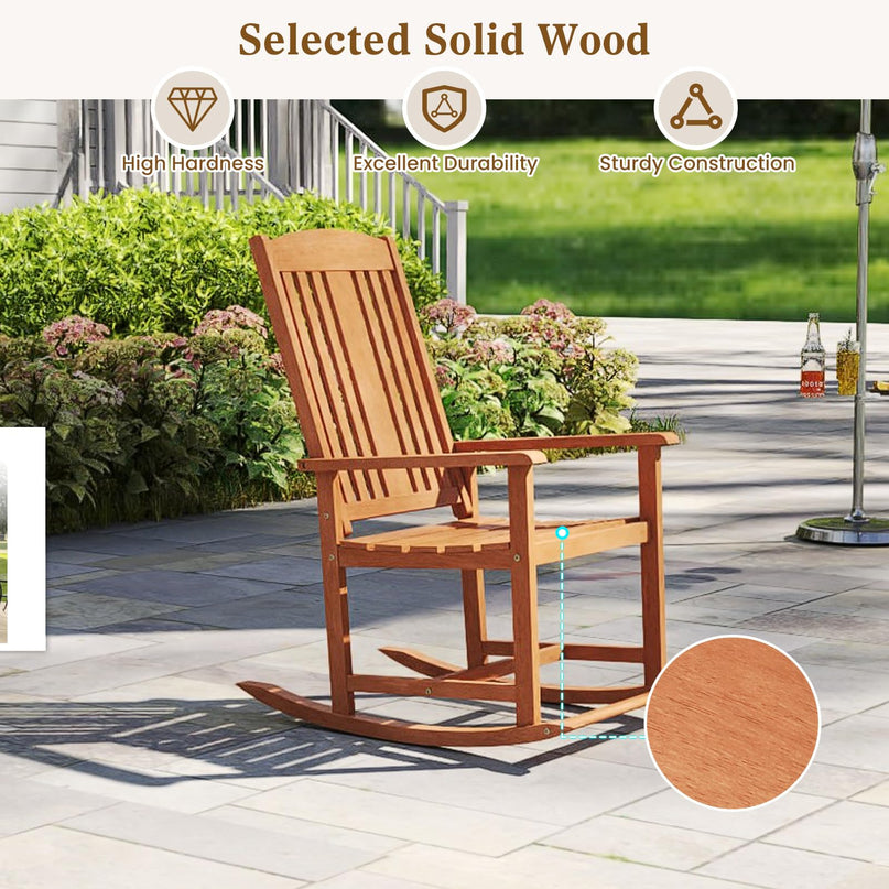 Giantex Solid Wood High Back Rocker with Slatted Sea Outdoor Rocking Chair