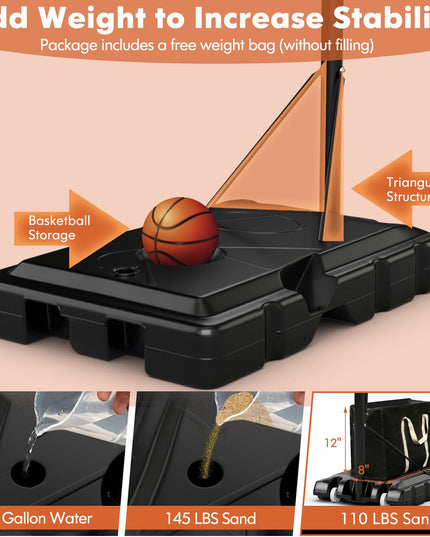 Outdoor  8-10Ft Height Adjustable Basketball Stand System - Giantex
