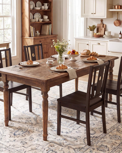 Giantex Solid Rubber Wood Dining Chairs Set of 2/4 with Slatted Curved Backrest
