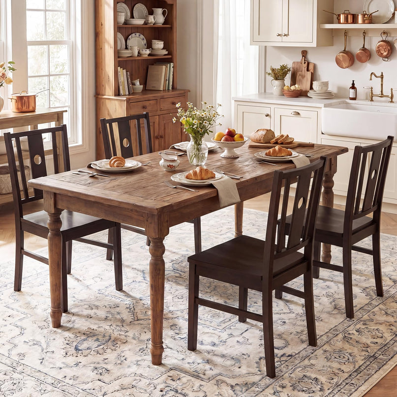 Giantex Solid Rubber Wood Dining Chairs Set of 2/4 with Slatted Curved Backrest