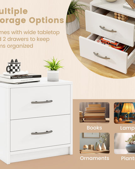 Giantex Nightstand with 2 Drawers, Modern Night Stand with Storage Drawers, Compact Floor Sofa Side Table for Small Spaces