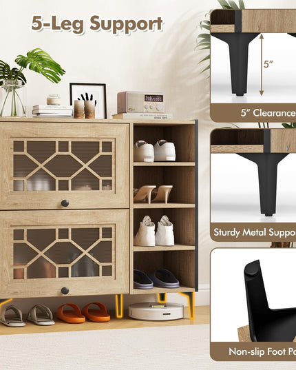 Giantex Shoe Cabinet with Flip & Slide Doors, Shoe Storage Cabinet with Adjustable Cube Shelves(Decorative Doors)