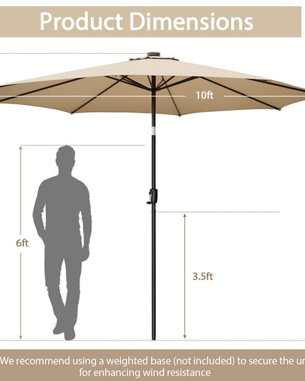 Giantex 10 ft Patio Umbrella with 112 Solar Lights, Outdoor Table Market Umbrellas with 8 Ribs