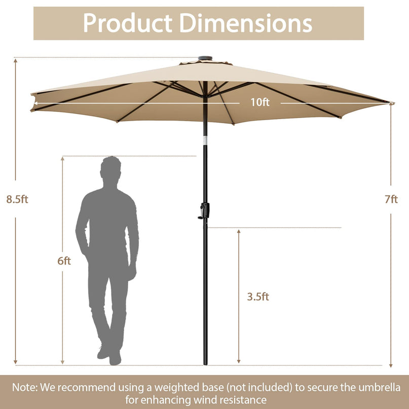 Giantex 10 ft Patio Umbrella with 112 Solar Lights, Outdoor Table Market Umbrellas with 8 Ribs
