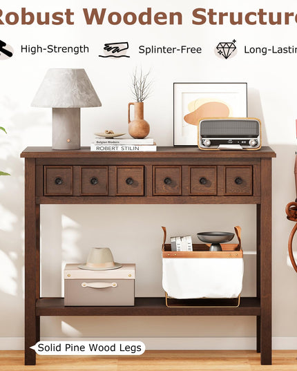 Giantex 38" Retro Entryway Table with 2 Drawers and Open Storage Shelf