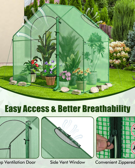 Giantex 6x3x5.5 FT Mini Walk-in Greenhouse, with Roll-up Zippered Door & Window, Overlong PE Cover