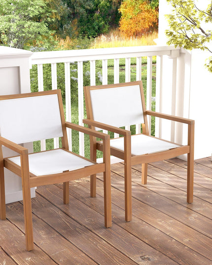 Giantex Stackable Outdoor Dining Chair Set, Patio Armchairs w/Acacia Wood Frame, All Weather Fabric, Armrests