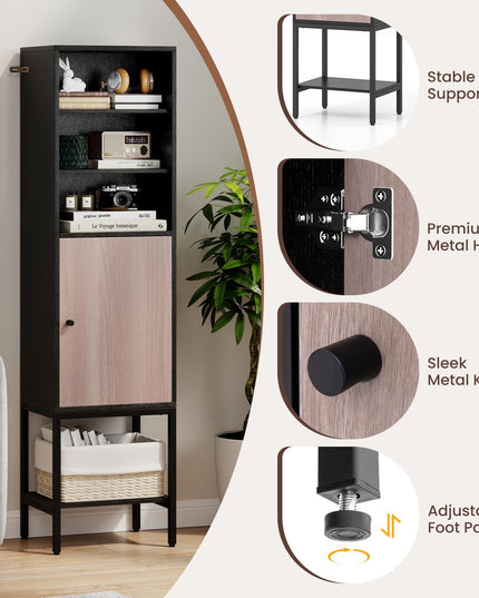 Giantex 57” Tall Bathroom Storage Cabinet, Bathroom Floor Cabinet with Door, Adjustable Shelves & Foot Pads