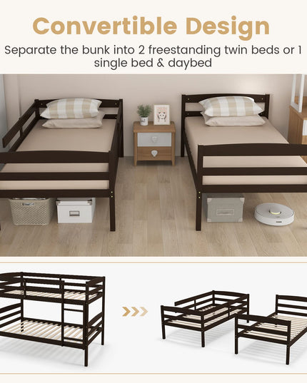 Giantex Bunk Bed, Solid Wood Detachable Bed Frame with High Guardrails & Integrated Ladder